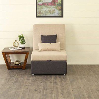 Home Centre Helios Tolgo Beige Fabric 1 Seater Sofa Cum Bed with Pillows