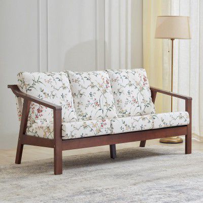 Home Centre | Helios Zara | Fabric|Solid Wood | 3 Seater Sofas | White | 1 Year Warranty