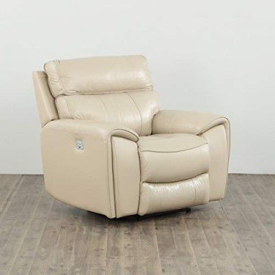 Home Centre Helsinki Solid One-Seater Double Recliner - Beige, Leather, PVC and Pine Wood