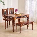 Home Centre Kian Sheesham Wood 4-Seater Dining Set with Chairs and Bench - Brown...