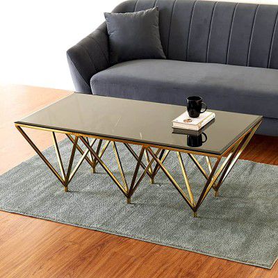 Home Centre Laval Gold Solid Glass Top Center Table