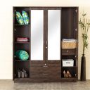 Home Centre Lewis 4-Door Wardrobe with Mirror and Drawer - Brown (Engineered Wood)...
