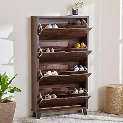 Home Centre Lewis Nxt 20 Pairs Shoe Cabinet - Brown - Engineered Wood