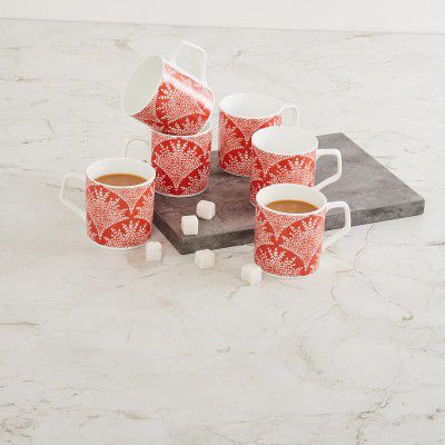 Home Centre Mandarin Homespun Coffee Mugs - Set of 6-230 ml