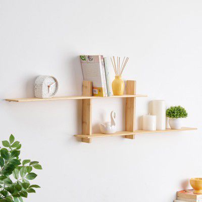 Home Centre Midori Bamboo 2-Tier Wall Shelf | 2-Tier Wall Shelf | Brown | 1 Year Warranty