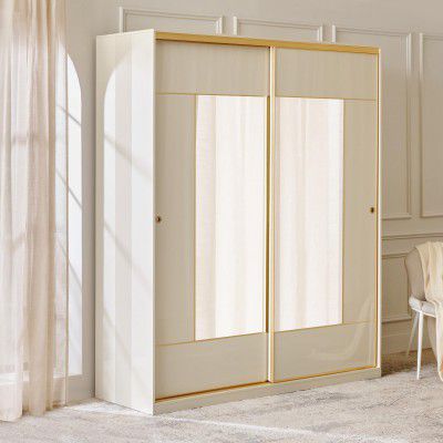 [Extra ₹27900 OFF] Home Centre | Modern | Engineered Wood | 2 Door Sliding Wardrobes | with Mirror | Cream | 1 Year Warranty