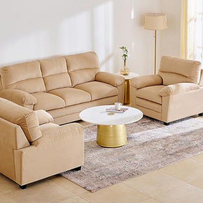 Home Centre Mojo Fabric 3+1+1 Seater Sofa Set - Beige