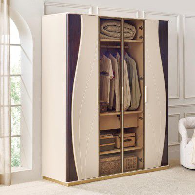 Home Centre | Monalisa 4-Door Wardrobe | Wardrobe for Bedroom | Engineered Wood | Brown | 1 Year Warranty