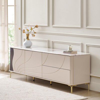 Home Centre | Monalisa Faux TV Units | TV Unit for Living Room | Engineered Wood, Marble Top | Brown | 1 Year Warranty