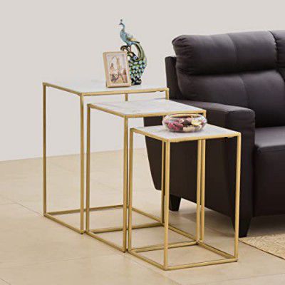 Home Centre Montford Marble Nest of 3 Tables - Gold