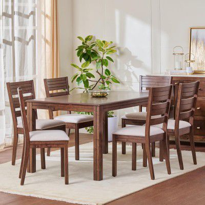 [Extra ₹10750 OFF] Home Centre | Montoya | Engineered Wood | 6 Seater Dining Table Sets | Brown | 1 Table with 6 Chair | 1 Year Warranty