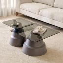Home Centre Nebulous Tempered Glass Top Set of 2 Nesting Coffee Tables - Grey...