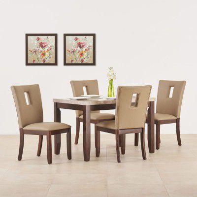 Home Centre Oxville Brown Poplar Wood 4-Seater Dining Set with 4 Chairs