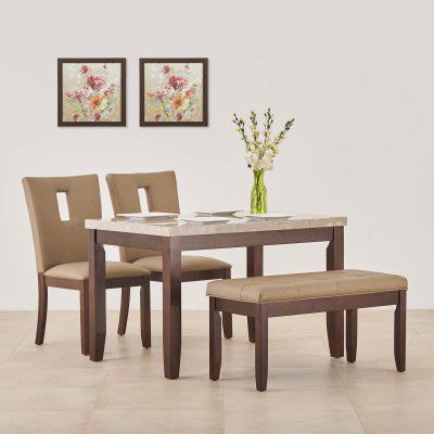 Home Centre Oxville Brown Poplar Wood 4-Seater Dining Set with 2 Chairs and 1 Bench