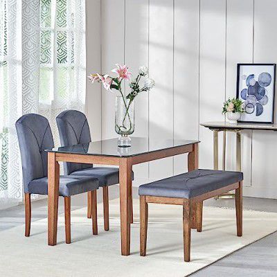 Home Centre Paco Glass 4-Seater Dining Set with Chairs and Bench - Grey
