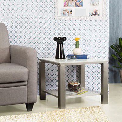 Home Centre Parlin Tempered Glass Top End Table - White