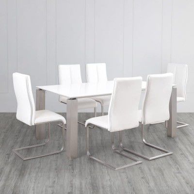 Home Centre Parlin White Tempered Glass Top 6- Seater Dining Table Set with 6 Chairs