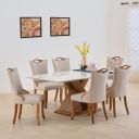 Home Centre Prince Wood Marble Top 6-Seater Dining Set with Faux Leather Chairs - White and Brown...