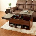 Home Centre Quadro Brown Engineered Wood Lift-Up Center Table...