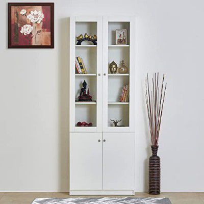 [EXtra ₹10899 OFF] Home Centre Reynan White Solid Engineered Wood Two-Door Book Case with 5 Shelves