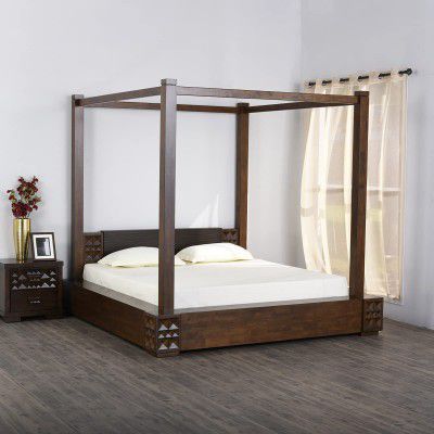 Home Centre Rio Geneva Queen-Size Compressed Wood Poster Bed- 150 x 190 cm (Brown)