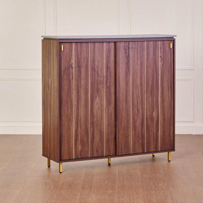 Home Centre Roger 2-Door Wooden Sliding Shoe Rack - Brown