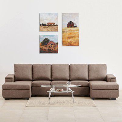 Home Centre Signature Arden Brown 5-Seater Textured Fabric Corner Sofa with Left and Right Lounge - 327cm