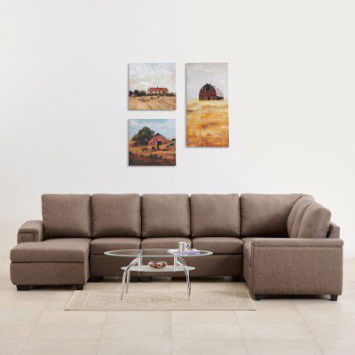 Home Centre Signature Arden Brown Textured Pine Wood 6-Seater Left Corner Sofa - 338cm