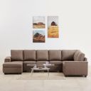 Home Centre Signature Arden Brown Textured Pine Wood 6-Seater Left Corner Sofa - 338cm...