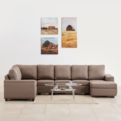 Home Centre Signature Arden Brown Textured Pine Wood 6-Seater Right Corner Sofa - 338cm