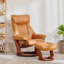 Home Centre Silas Faux Leather Revolving Lounge Recliner with Foot Stool - Brown...