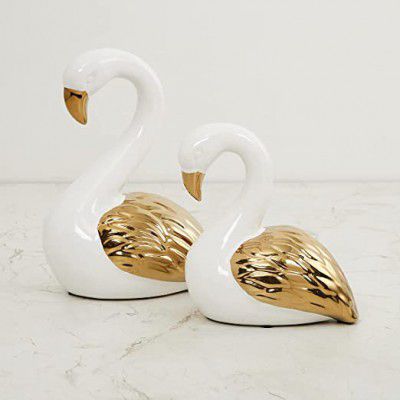 Home Centre Steller-Fantasy Swan Figurine- Set of 2, Gold (Model: Stellar-Fantasy 0420-WHT GLD)