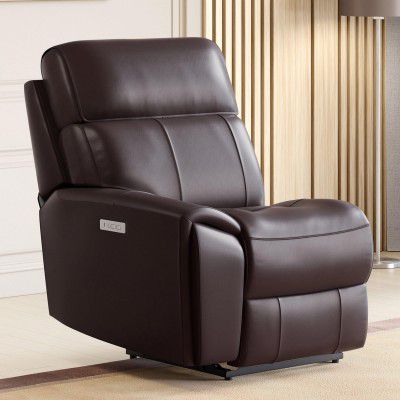 Home Centre Stockholm Half Leather 1-Seater Left Arm Electric Recliner - Brown