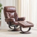 Home Centre Tiago Half Leather 1-Seater Revolving Recliner with Foot Stool - Brown...