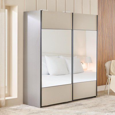 [Extra ₹33000 OFF] Home Centre | Tiffany 2-Door Sliding Wardrobe with Mirror- Grey