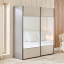 [Extra ₹33000 OFF] Home Centre | Tiffany 2-Door Sliding Wardrobe with Mirror- Grey...