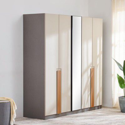 Home Centre | Tiffany 4-Door Swing Wardrobe | Engineered Wood | Beige | 1 Year Warranty