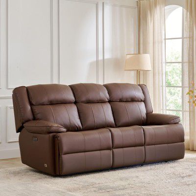 Home Centre | Torino Faux Leather 3-Seater Electric Recliner | Recliner Sofa for Living Room | Solid Wood | Brown | 2 Year Warranty