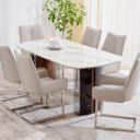 Home Centre Trinity Faux Marble 6-Seater Dining Set with Chairs - Beige...
