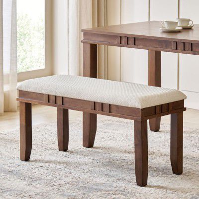 Home Centre | Trio Fabric Dining Bench | Solid Wood, for Dining Room | Beige | 1 Year Warranty