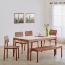 Home Centre Urban Patterned Marble Top 6-Seater Dining Table Set with 4 Chairs and 1 Bench...
