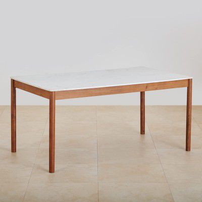 Home Centre Urban Wood Marble Top 6-Seater Dining Table Applewood Color
