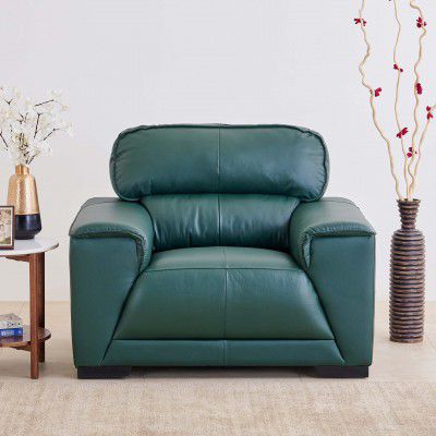 Home Centre Valencia Half Leather 1-Seater Sofa - Green