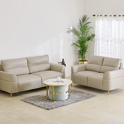 Home Centre Vegas Faux Leather 2+3 Seater Sofa - Beige
