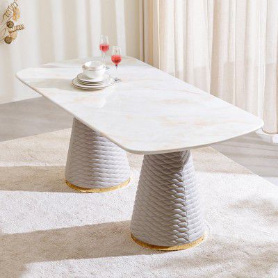 Home Centre | Vegas Faux Marble Top 6-Seater Dining Table | Dining Set for Home | Engineered Wood | White | 1 Year Warranty