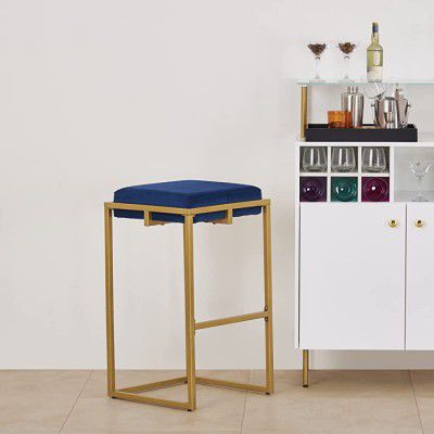 Home Centre Velvetica Blue Solid Fabric Bar Stool