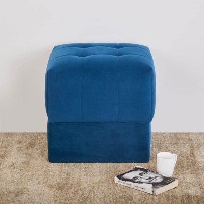 Home Centre Velvetica Blue Textured Fabric Small Ottoman