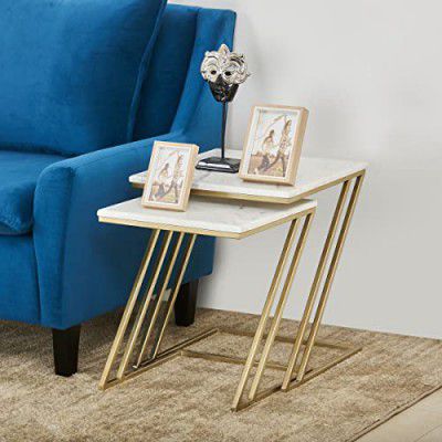 Home Centre Velvetica Multicolour Marble Top Nesting Tables - Set of 2