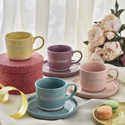 Home Centre Vibgyor Prisma Debossed Stoneware Cup and Saucer 