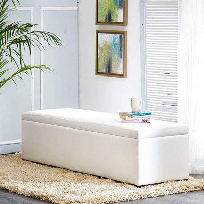 Home Centre Wave Faux Leather Large Ottoman - White